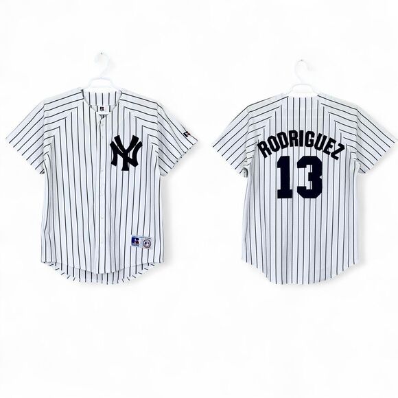 Vintage Russell Athletic New York Yankees Pinstripe Alex Rodriguez #13 Jersey M - Picture 1 of 16